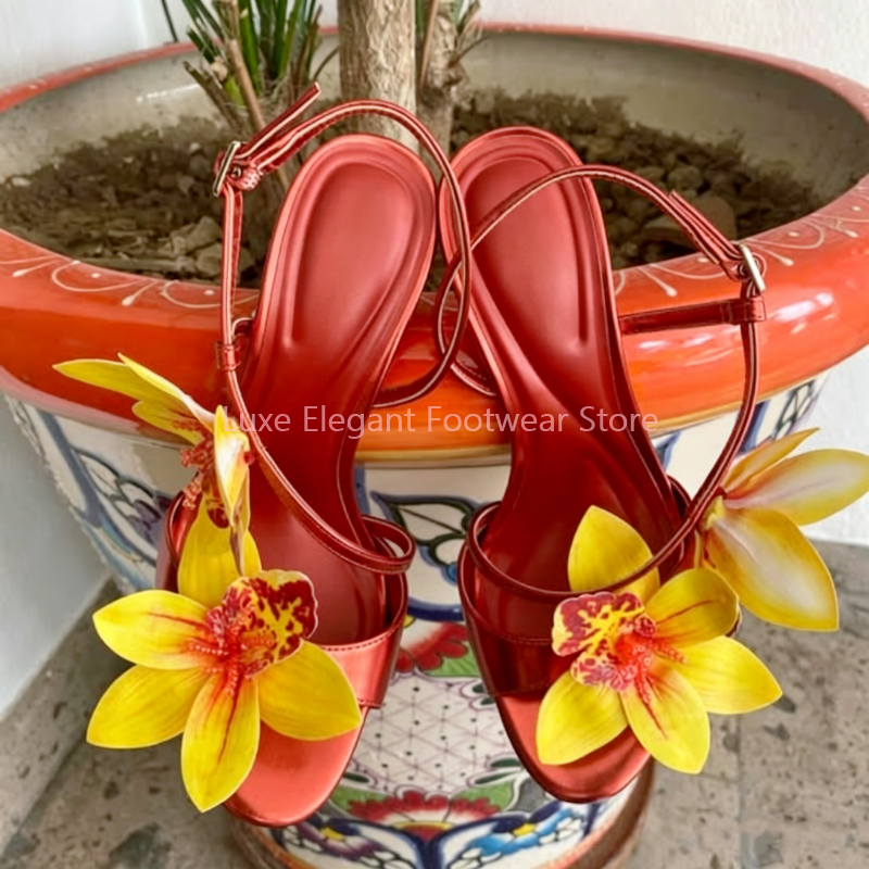 Red Flower Decor Back Strap Ho - Sandal Strappy Heeled recensie en prijs