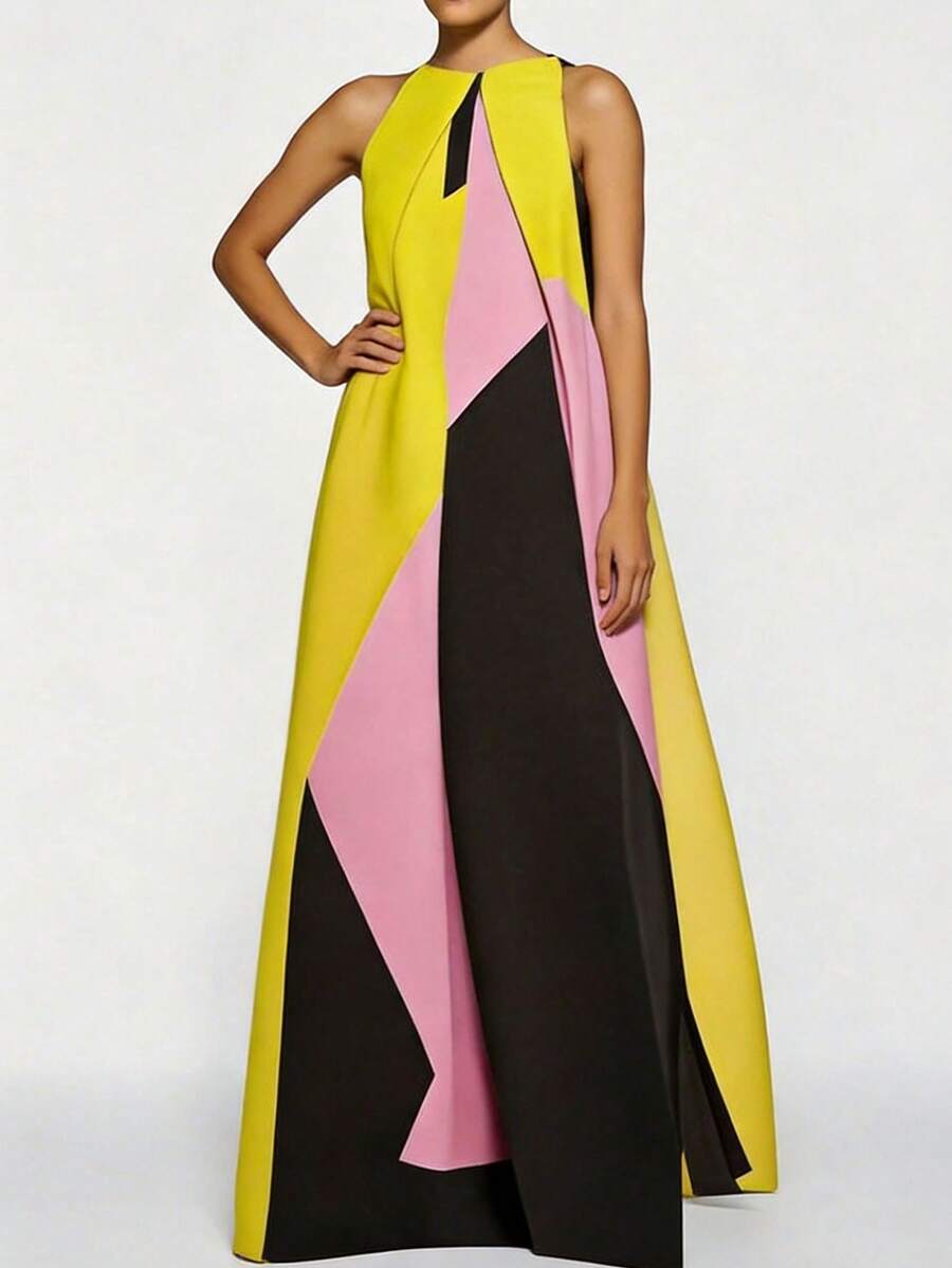Women Color Block Maxi Dress H - Maxi Dress Halter recensie en prijs