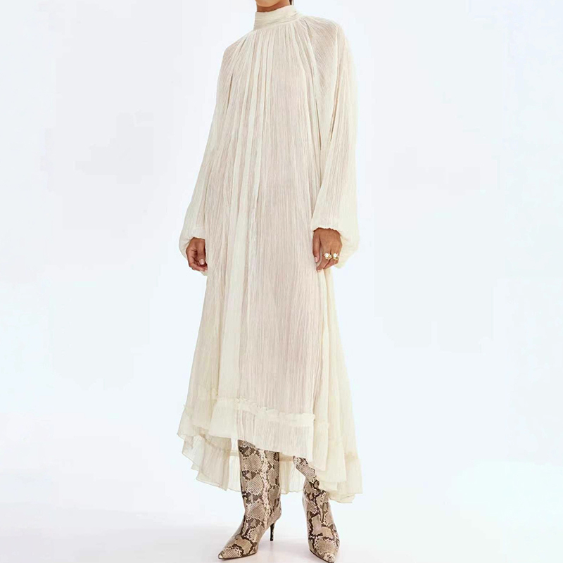 Ladies O-neck Long Sleeved Ple - Linen Dress Wrap recensie en prijs