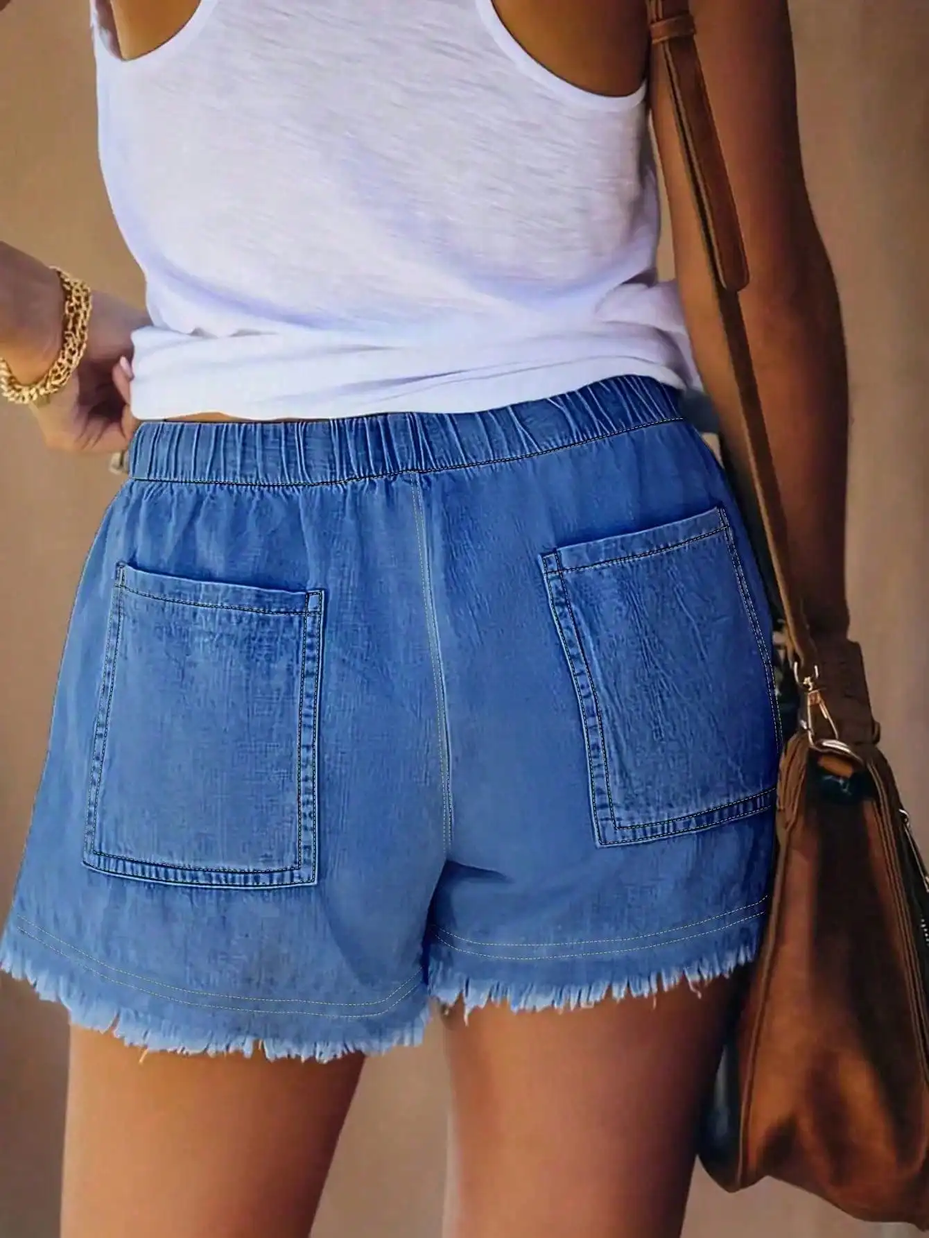 Women's Elastic Waist Frayed H - Shorts Denim Frayed recensie en prijs