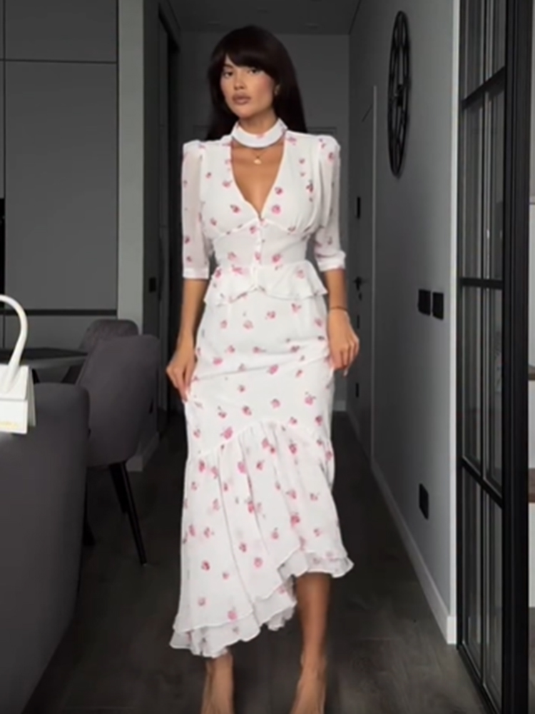 Women White Pink Floral Choker - Midi Skirt Floral recensie en prijs