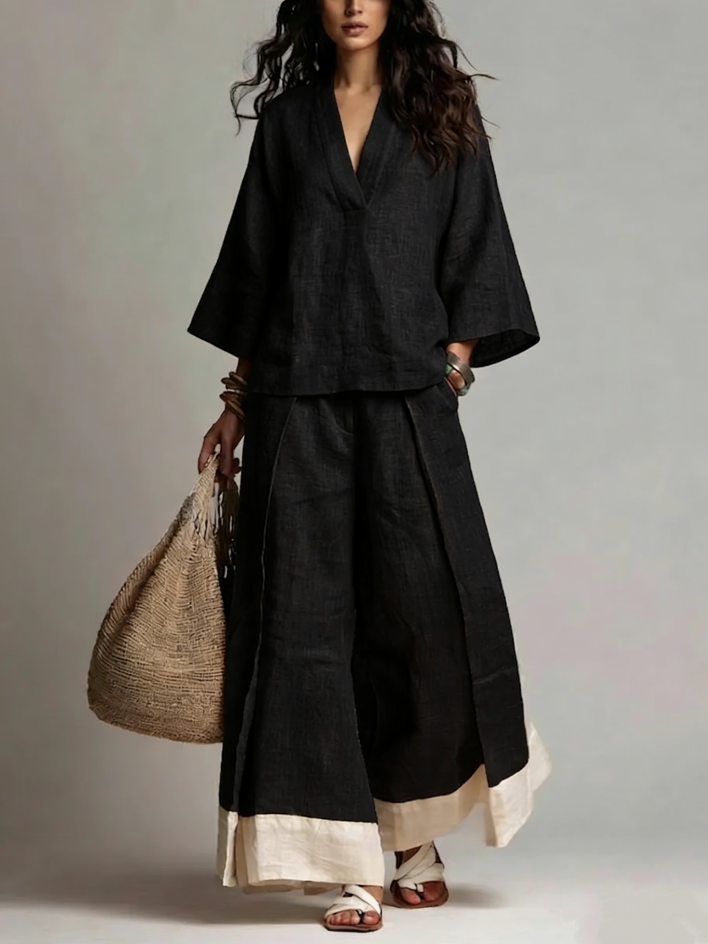 Summer Women V-neck Cotton Lin - Linen Pant Wide recensie en prijs