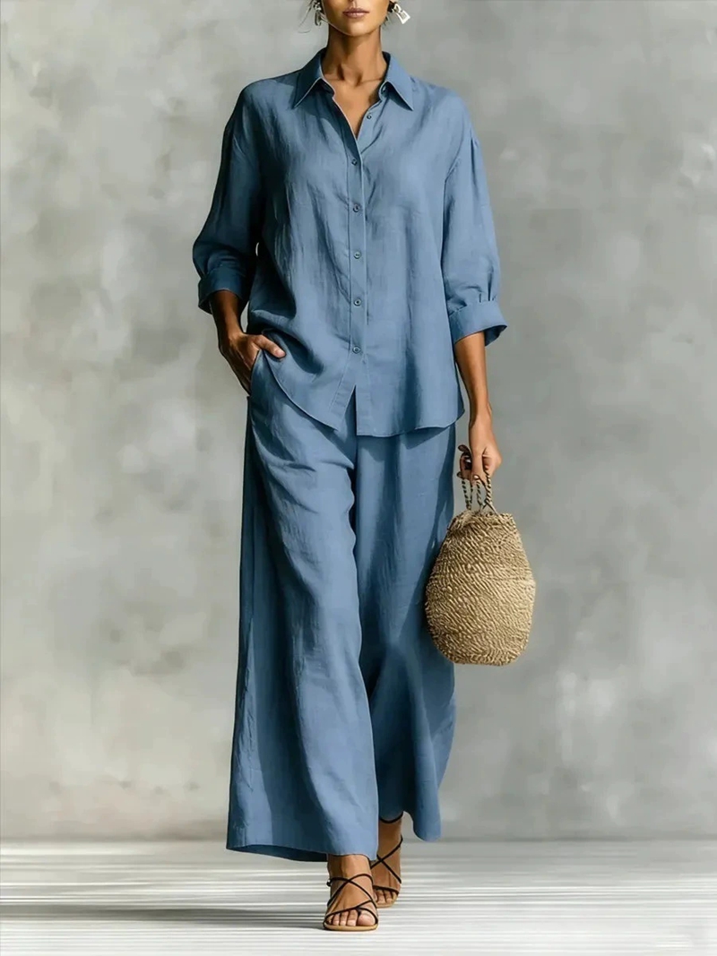Women's New 7-Sleeve Shirt & W - Linen Pant Wide recensie en prijs