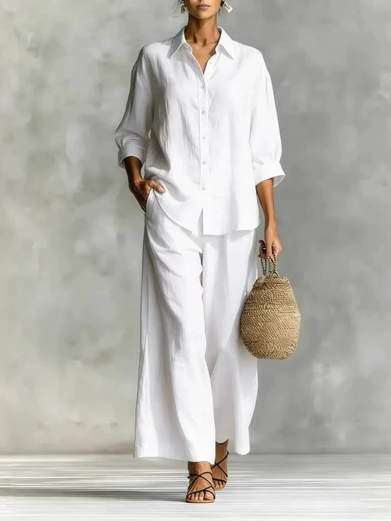 Women's New 7-Sleeve Shirt & W - Linen Pant Wide recensie en prijs