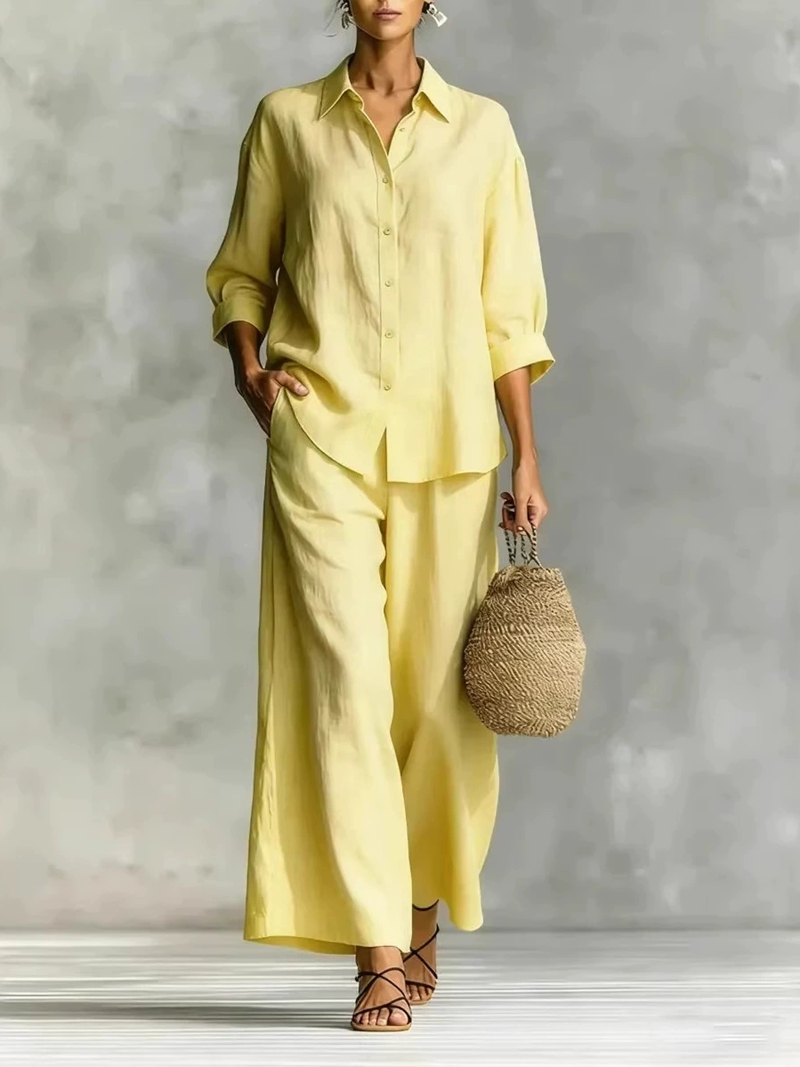 Women's New 7-Sleeve Shirt & W - Linen Pant Wide recensie en prijs
