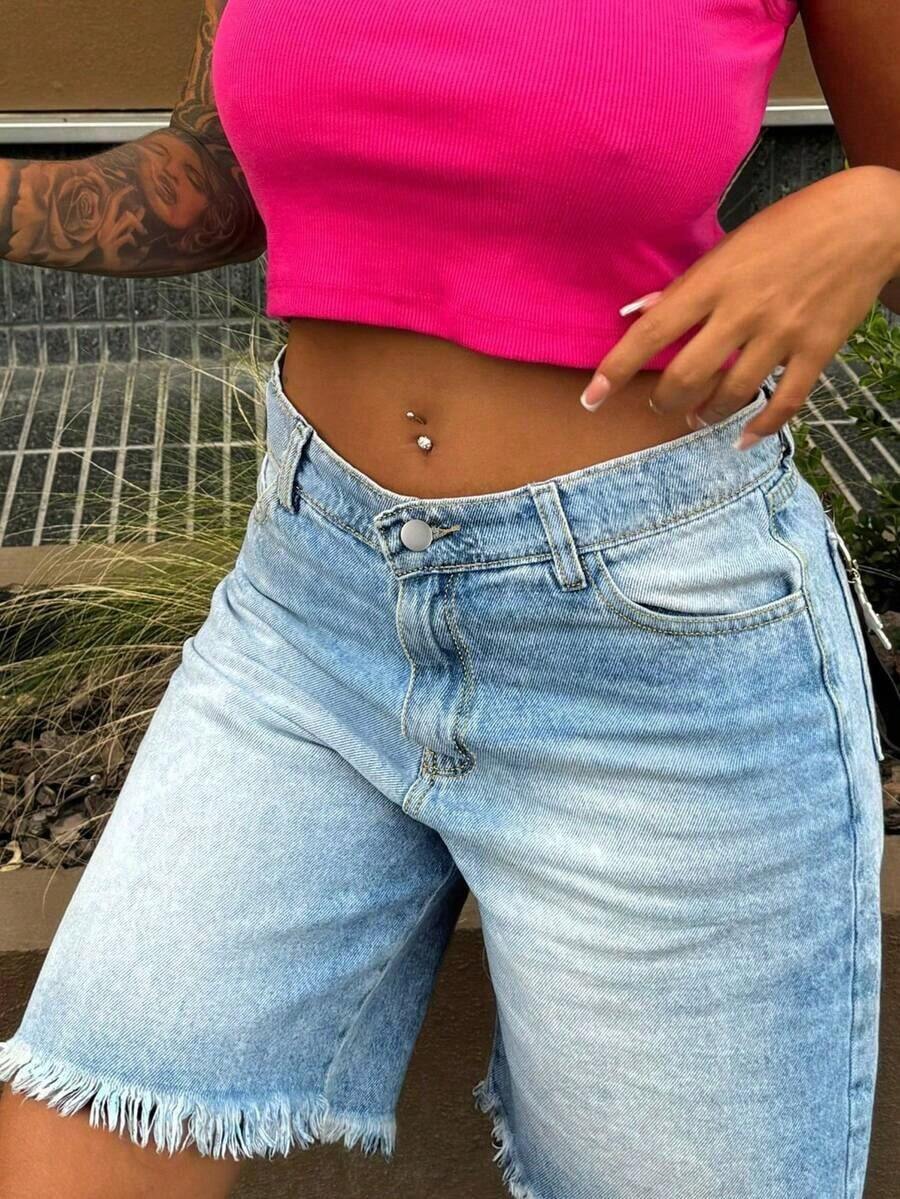 Womens Light Wash Denim Bermud - Shorts Denim Frayed recensie en prijs